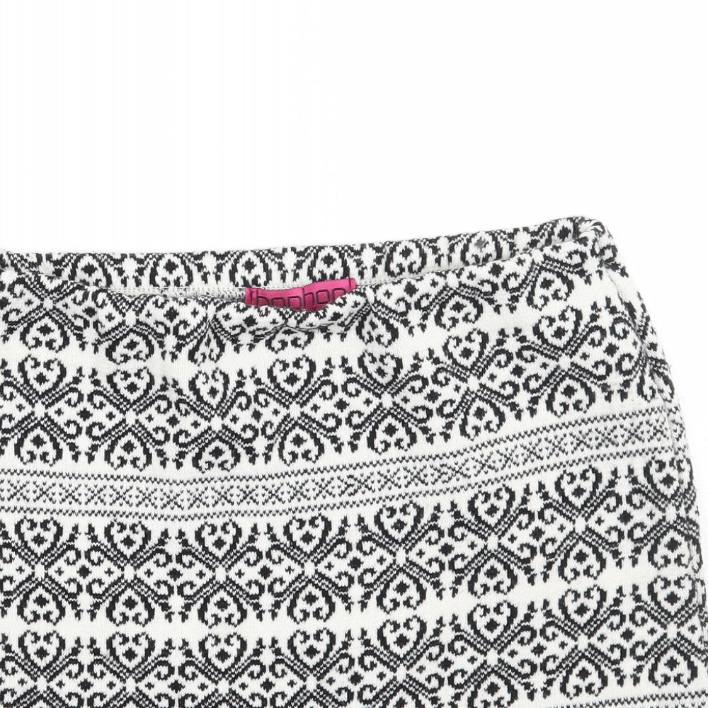 Boohoo Womens White Geometric  A-Line Skirt Size M