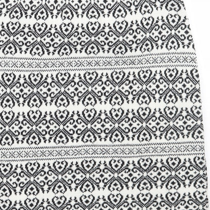 Boohoo Womens White Geometric  A-Line Skirt Size M