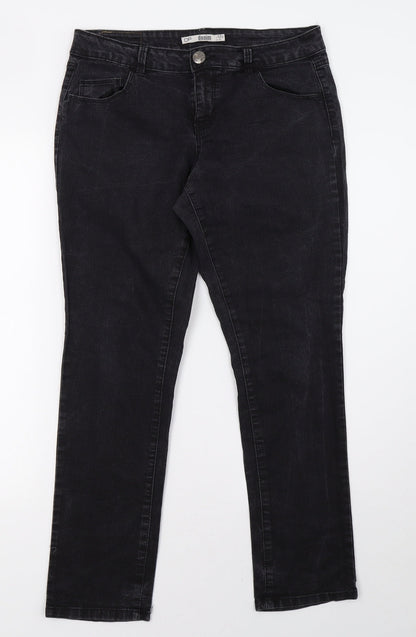 Dorothy Perkins Womens Black  Denim Straight Jeans Size 12 L28 in
