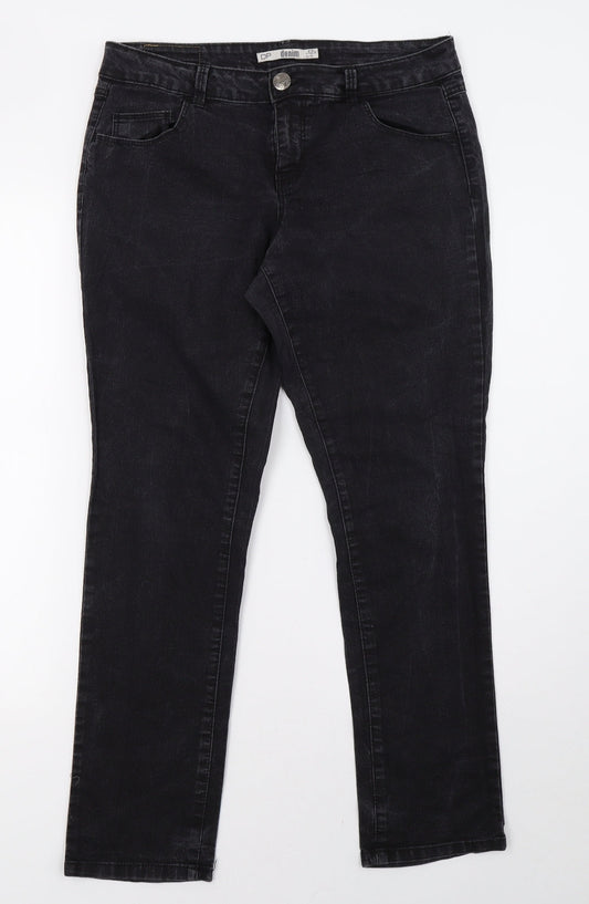Dorothy Perkins Womens Black  Denim Straight Jeans Size 12 L28 in