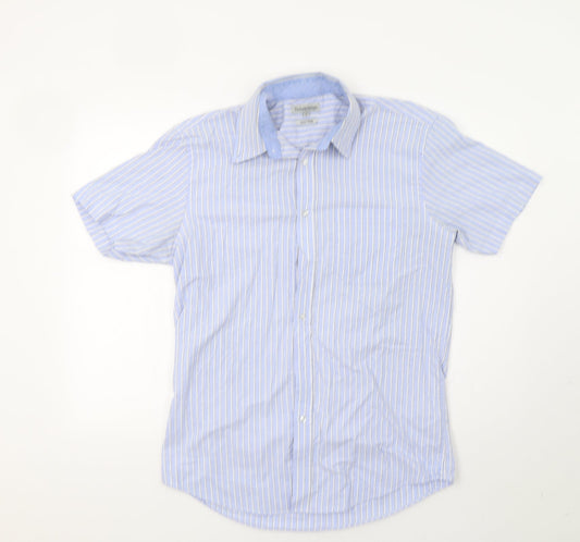 Taylor & Wright Mens Blue Striped   Button-Up Size 16