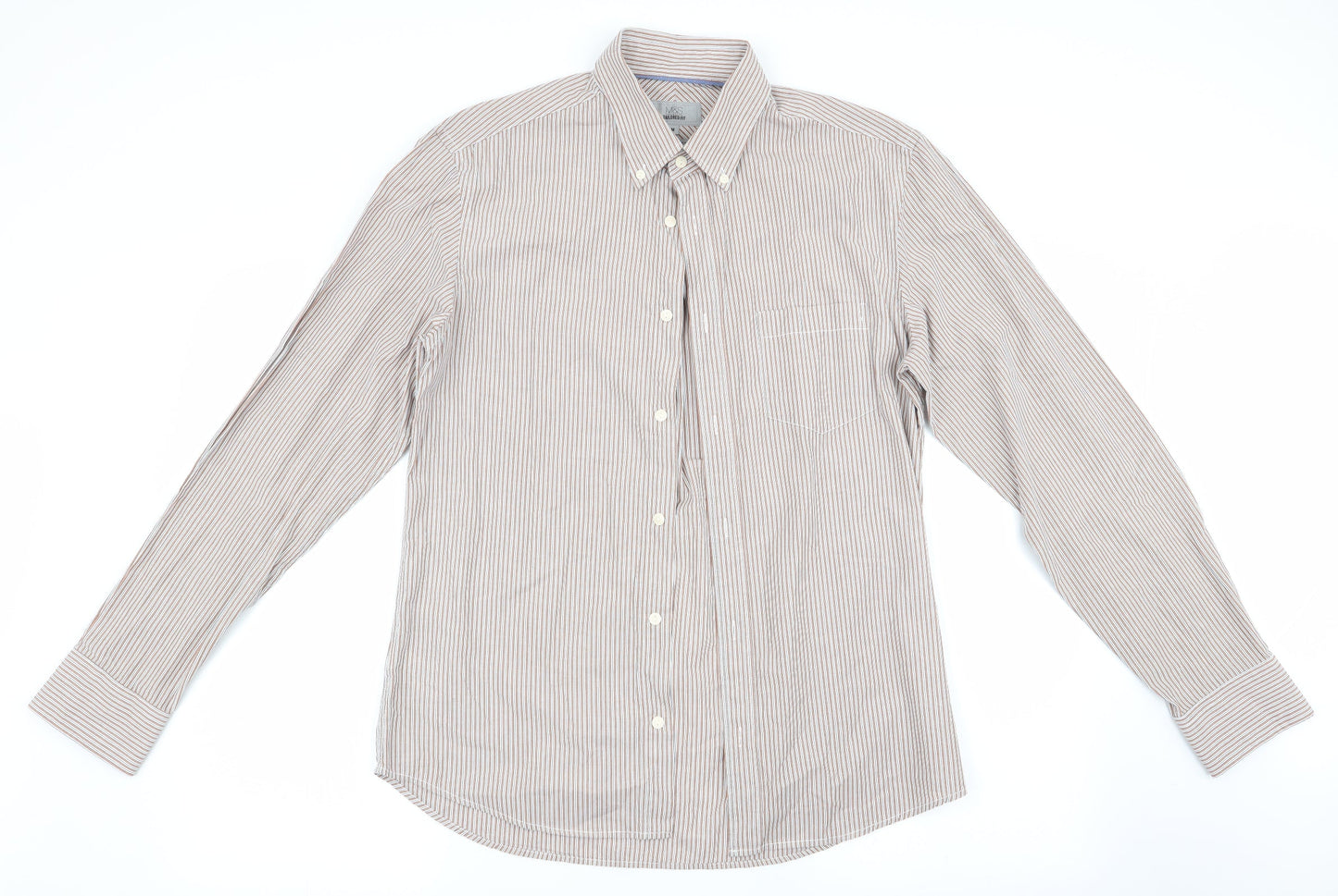 Mens UK Size M marks and# Brown  Button-Up Long Sleeve Casual Shirt