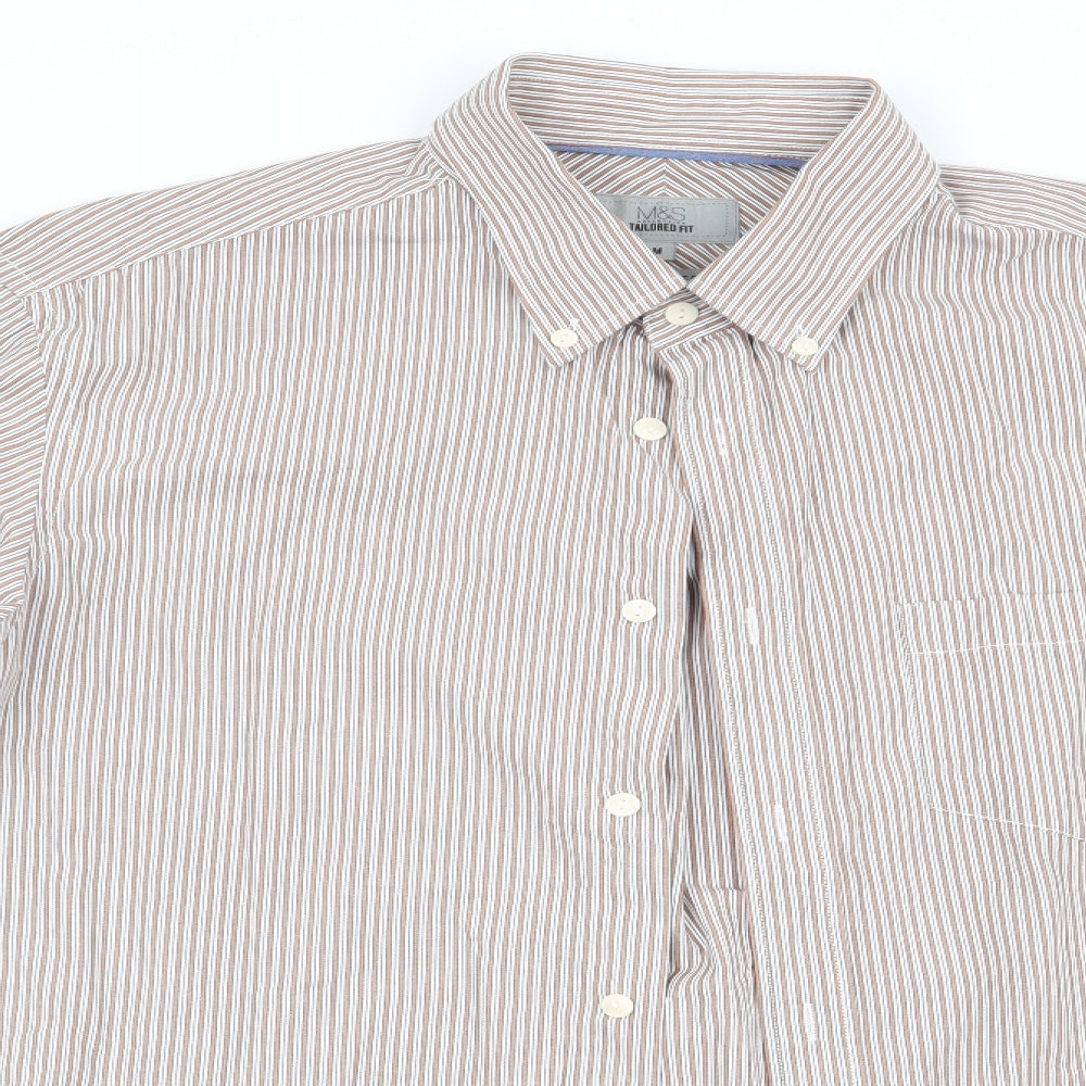 Mens UK Size M marks and# Brown  Button-Up Long Sleeve Casual Shirt