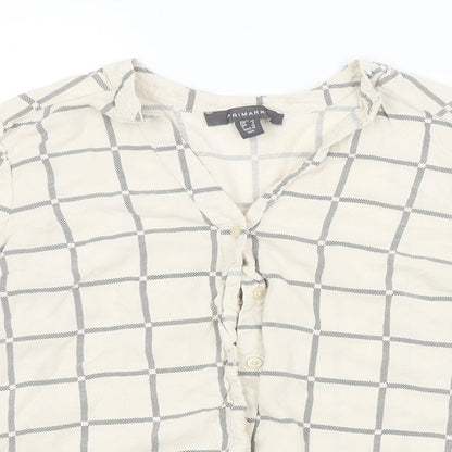 Primark Womens Beige Check  Basic Button-Up Size 8