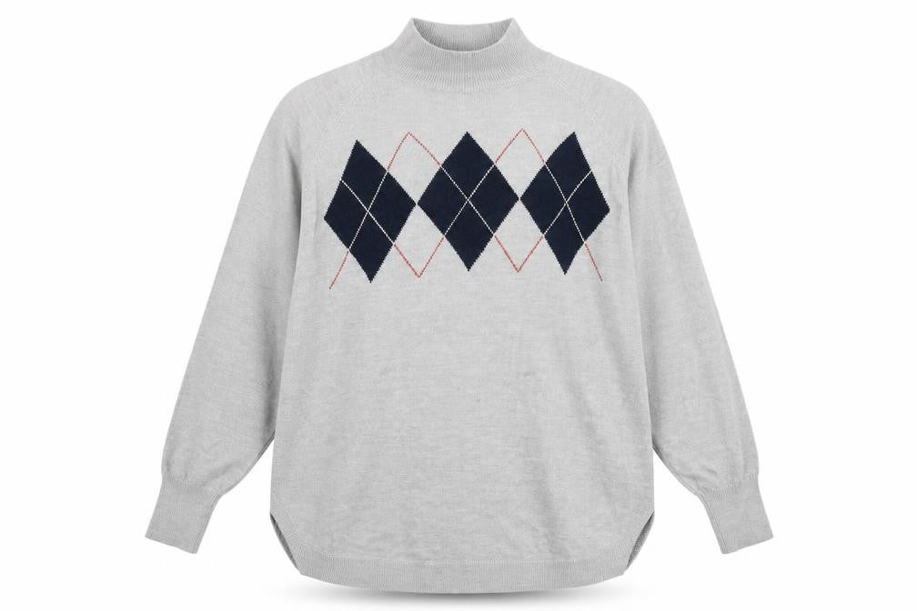 M&S Mens Grey Argyle/Diamond  Pullover Jumper Size L