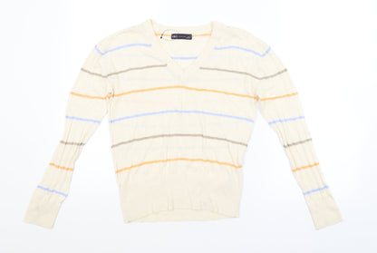 M&S Mens Beige Striped  Pullover Jumper Size S