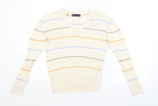 M&S Mens Beige Striped  Pullover Jumper Size S