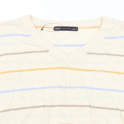 M&S Mens Beige Striped  Pullover Jumper Size S
