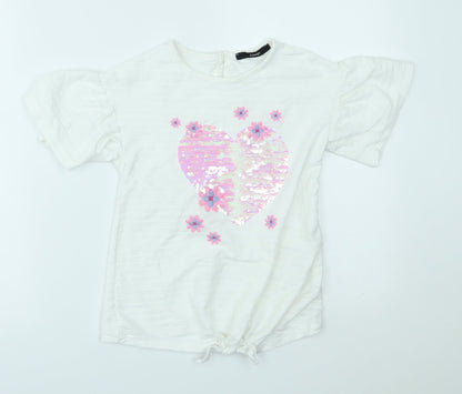 George Girls White   Basic Blouse Size 9-10 Years  - reversible sequin heart
