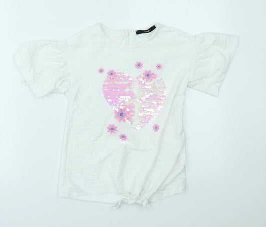 George Girls White   Basic Blouse Size 9-10 Years  - reversible sequin heart