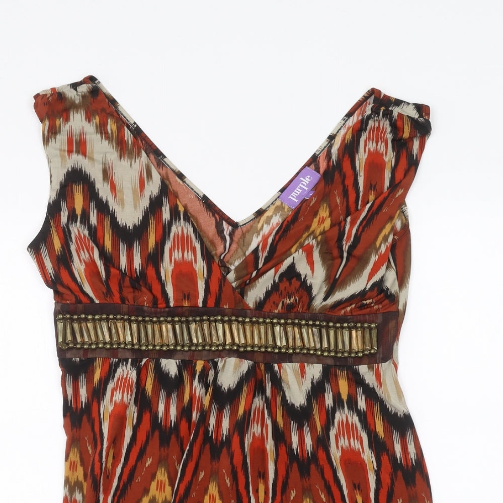 Womens UK Size L Purple Multicoloured Basic Blouse
