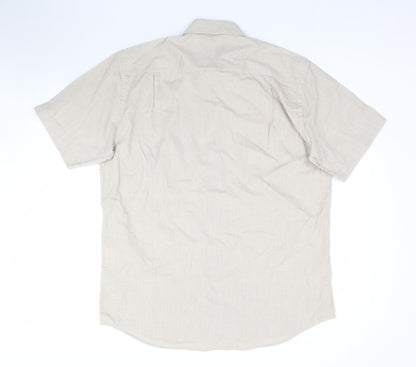Greenwoods Mens Beige Striped   Button-Up Size 16