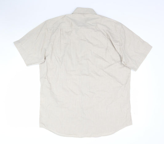 Greenwoods Mens Beige Striped   Button-Up Size 16