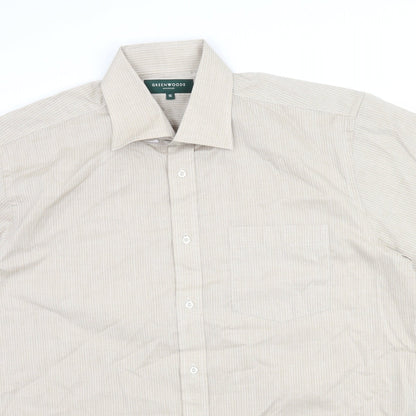 Greenwoods Mens Beige Striped   Button-Up Size 16