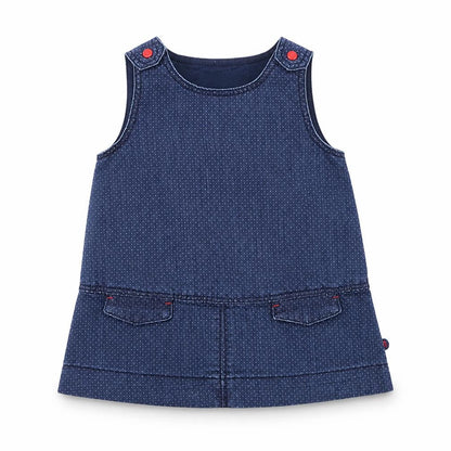 Obaibi Girls Blue Polka Dot Denim Pinafore/Dungaree Dress  Size 12 Months