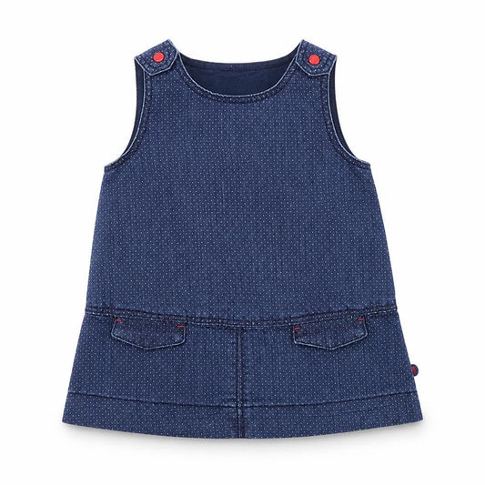 Obaibi Girls Blue Polka Dot Denim Pinafore/Dungaree Dress  Size 12 Months