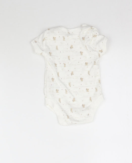 Matalan Baby White Striped  Babygrow One-Piece Size 0-3 Months  - Bears