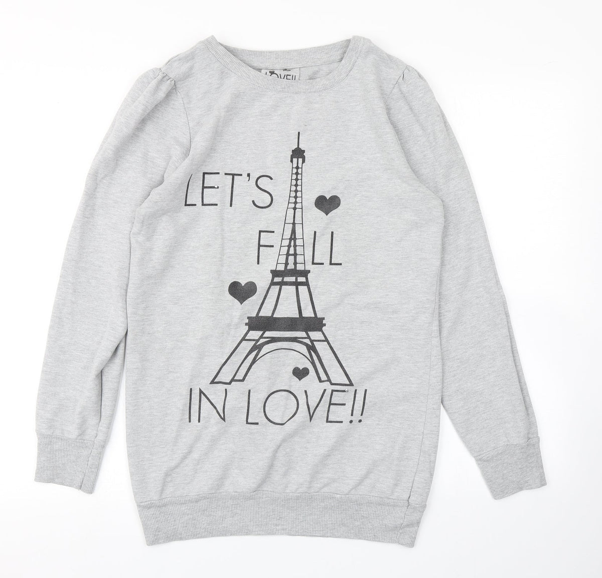 Additional front view of Denim CO women’s grey pullover sweatshirt, size UK 10, - longline