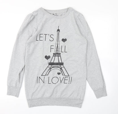 Additional front view of Denim CO women’s grey pullover sweatshirt, size UK 10, - longline