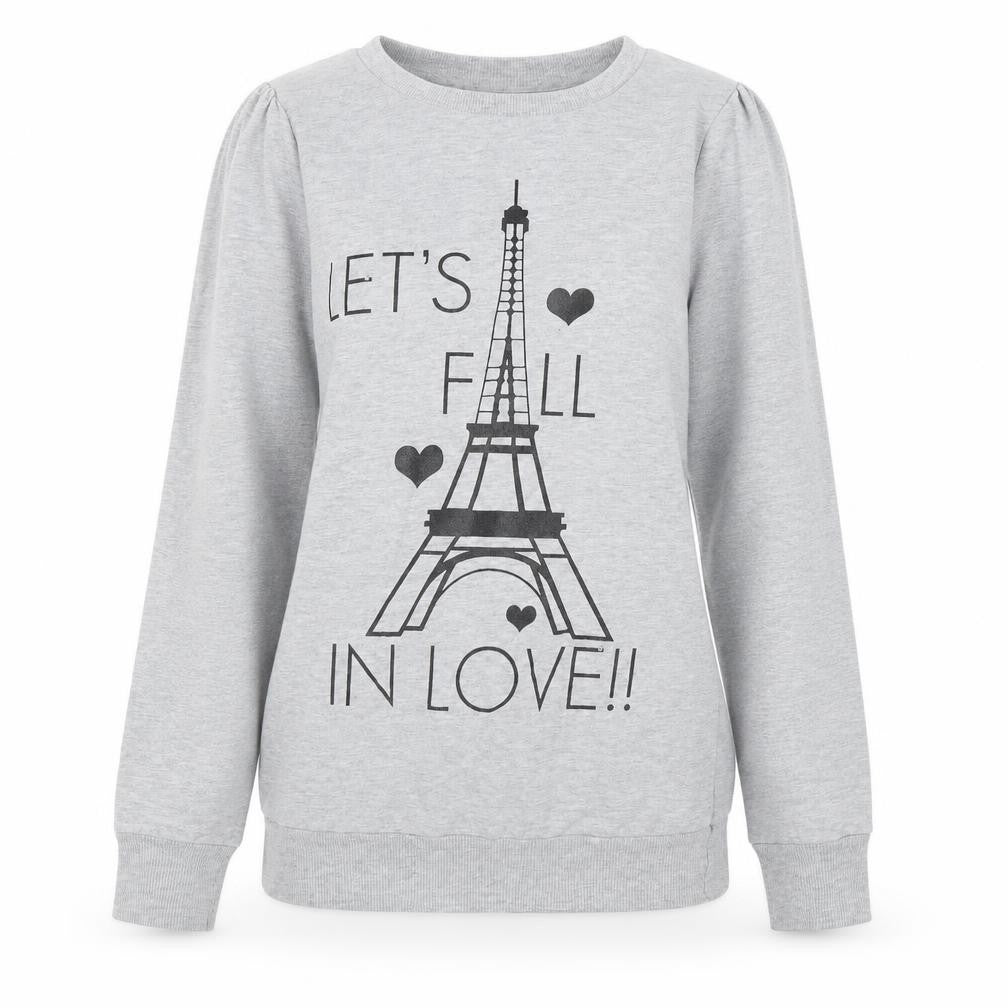 Front view of Denim CO women’s grey pullover sweatshirt, size UK 10, - longline