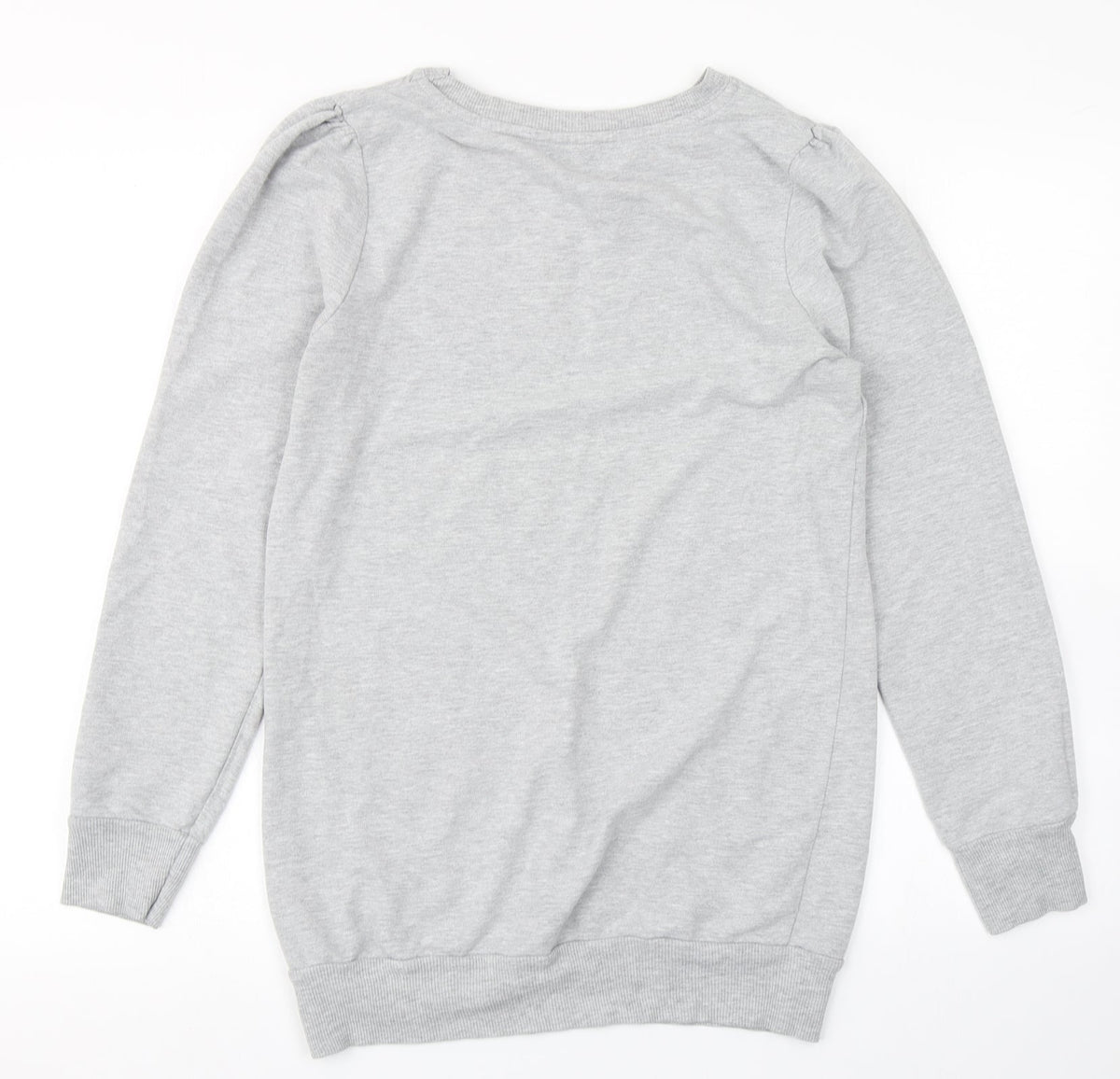 Back view of Denim CO women’s grey pullover sweatshirt, size UK 10, - longline