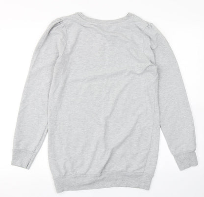Back view of Denim CO women’s grey pullover sweatshirt, size UK 10, - longline