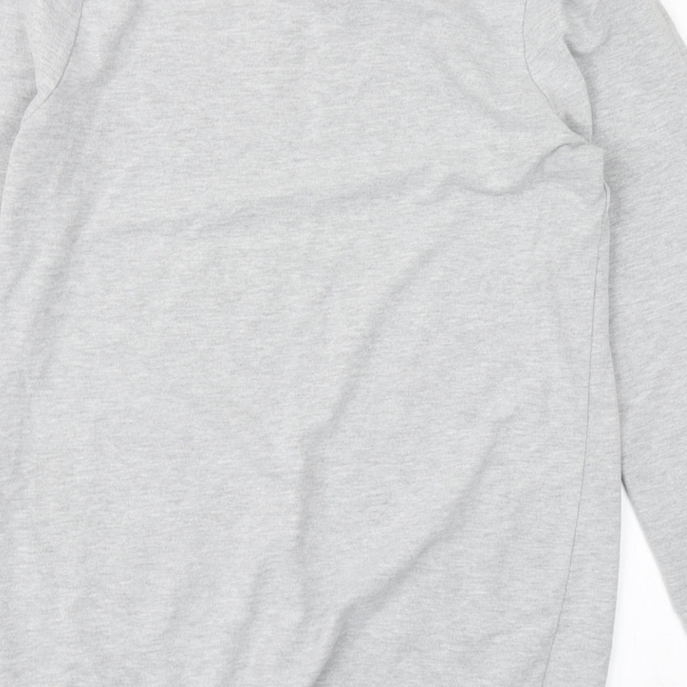 Brand and care label for Denim CO women’s grey pullover sweatshirt, size UK 10, - longline