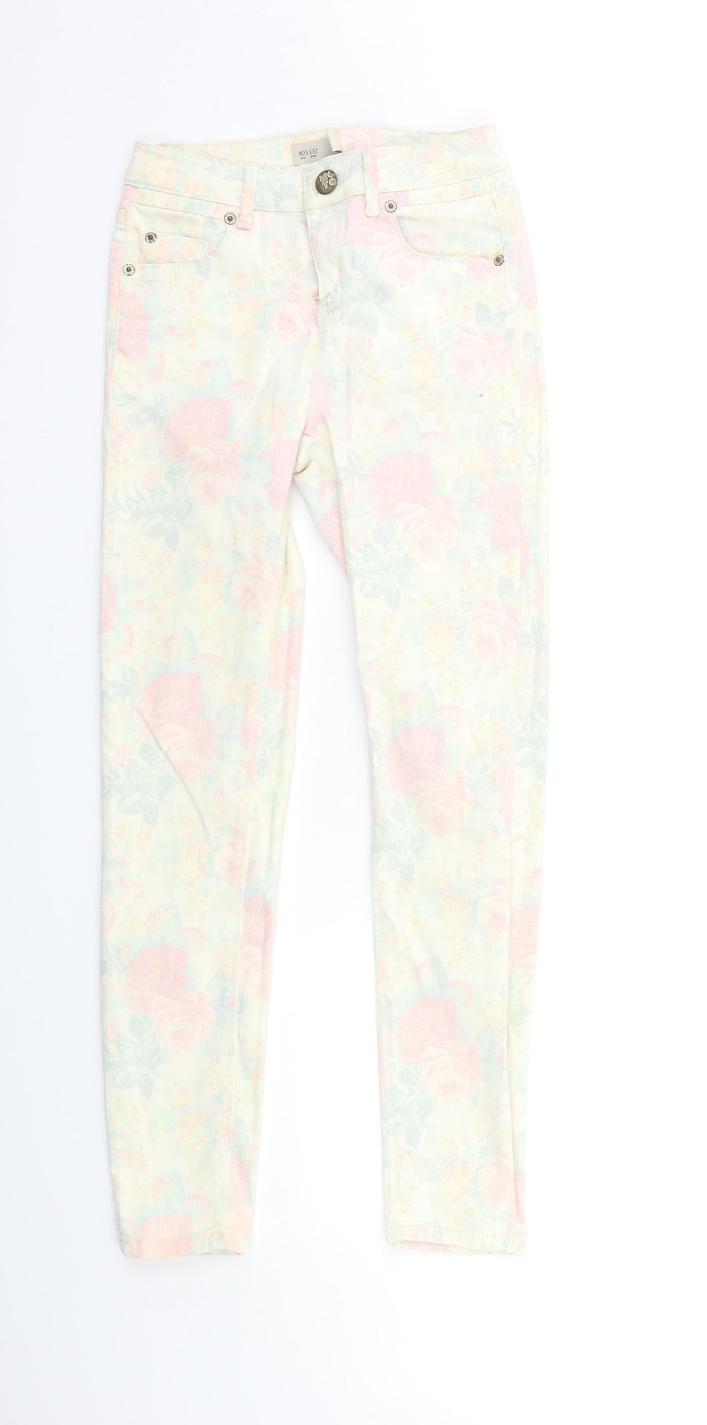 Topshop Womens Beige Floral Denim Skinny Jeans Size 25 in L32 in