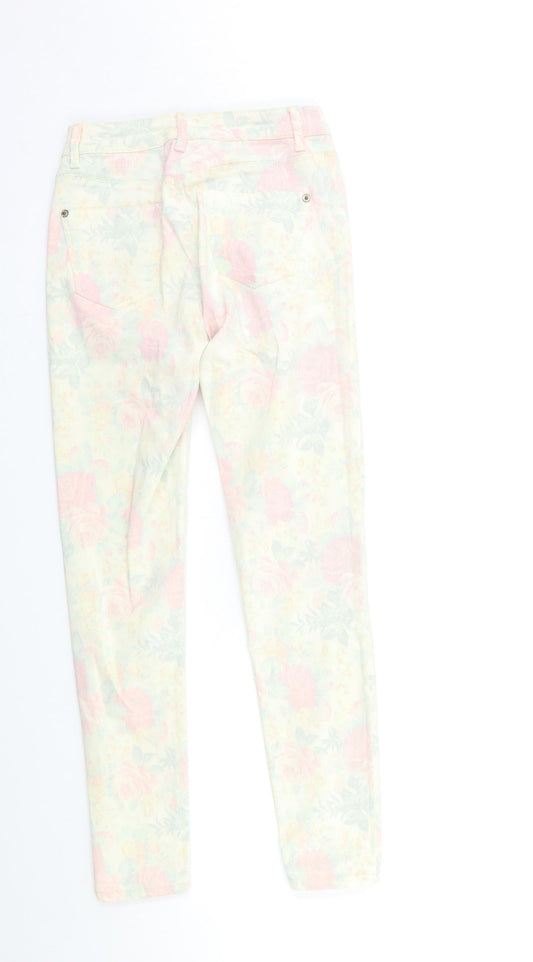 Topshop Womens Beige Floral Denim Skinny Jeans Size 25 in L32 in