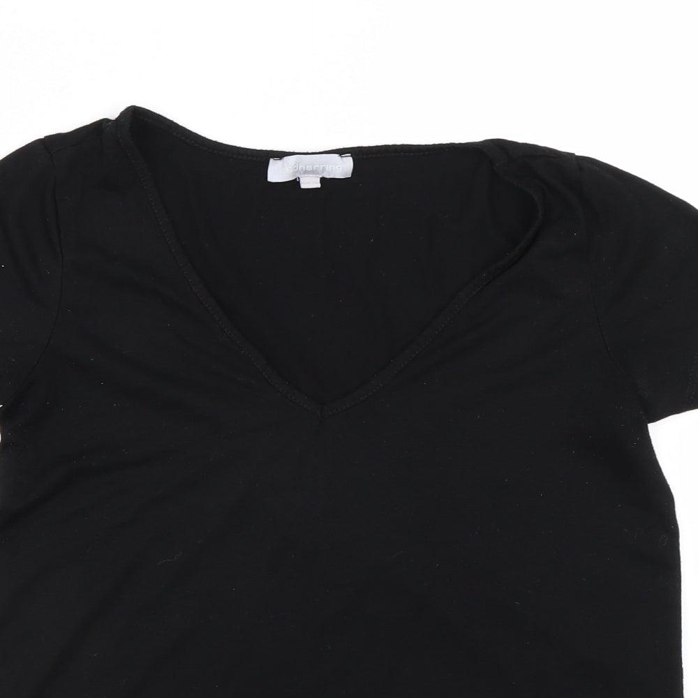Womens UK Size 8 Red Herring Black Basic T-Shirt