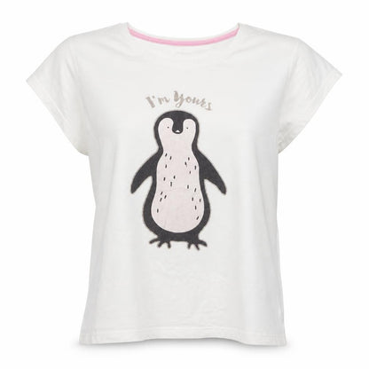 Pep&co Womens White   Top Pyjama Top Size 12  - Penguin