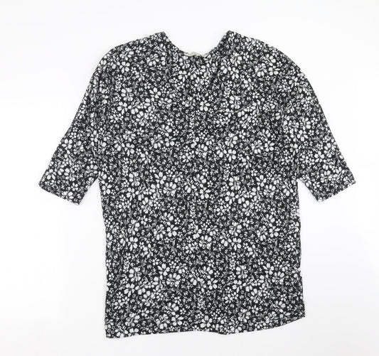 F&F Womens Black Floral Knit Pullover Jumper Size 14