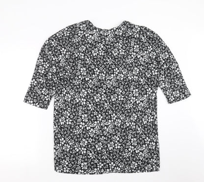 F&F Womens Black Floral Knit Pullover Jumper Size 14