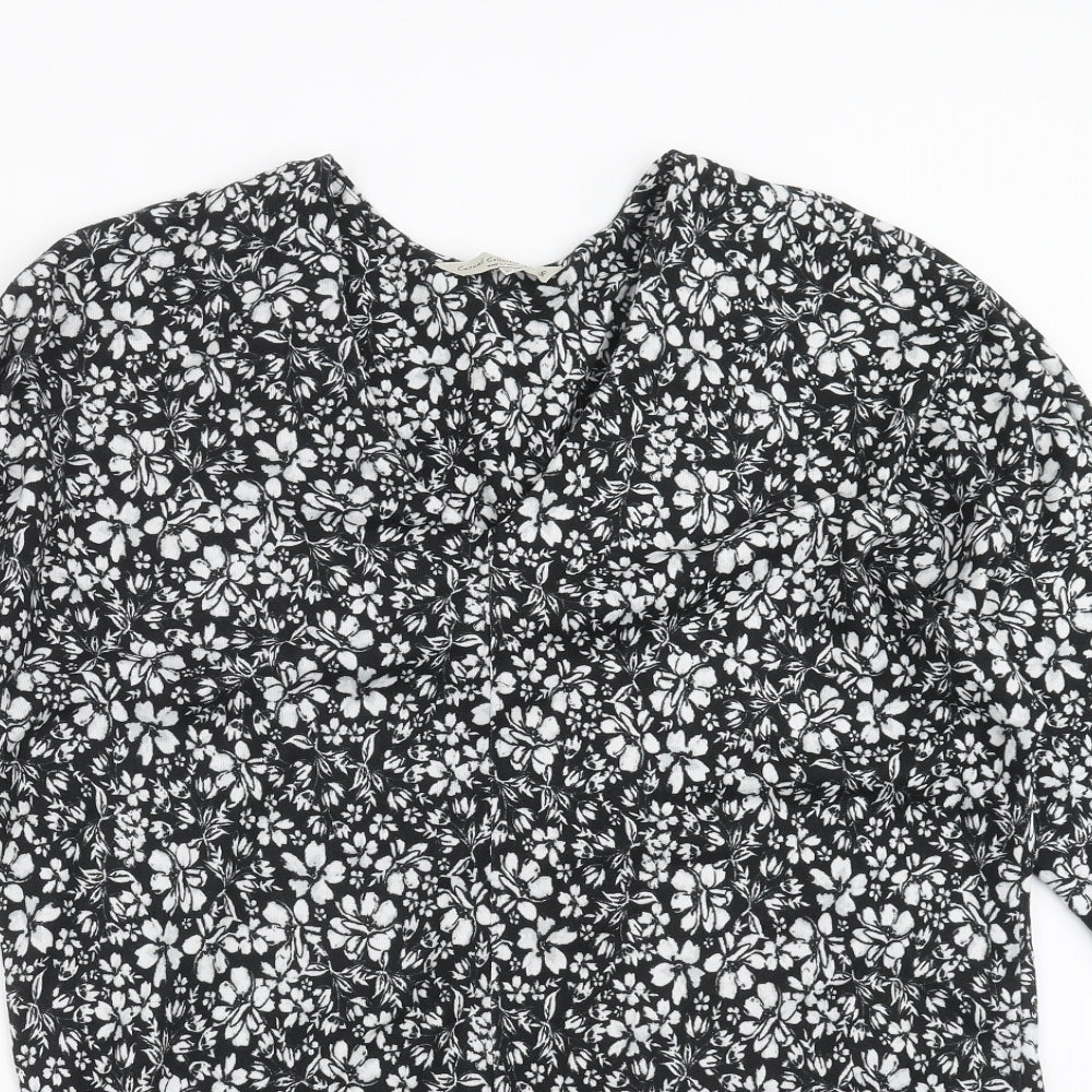 F&F Womens Black Floral Knit Pullover Jumper Size 14