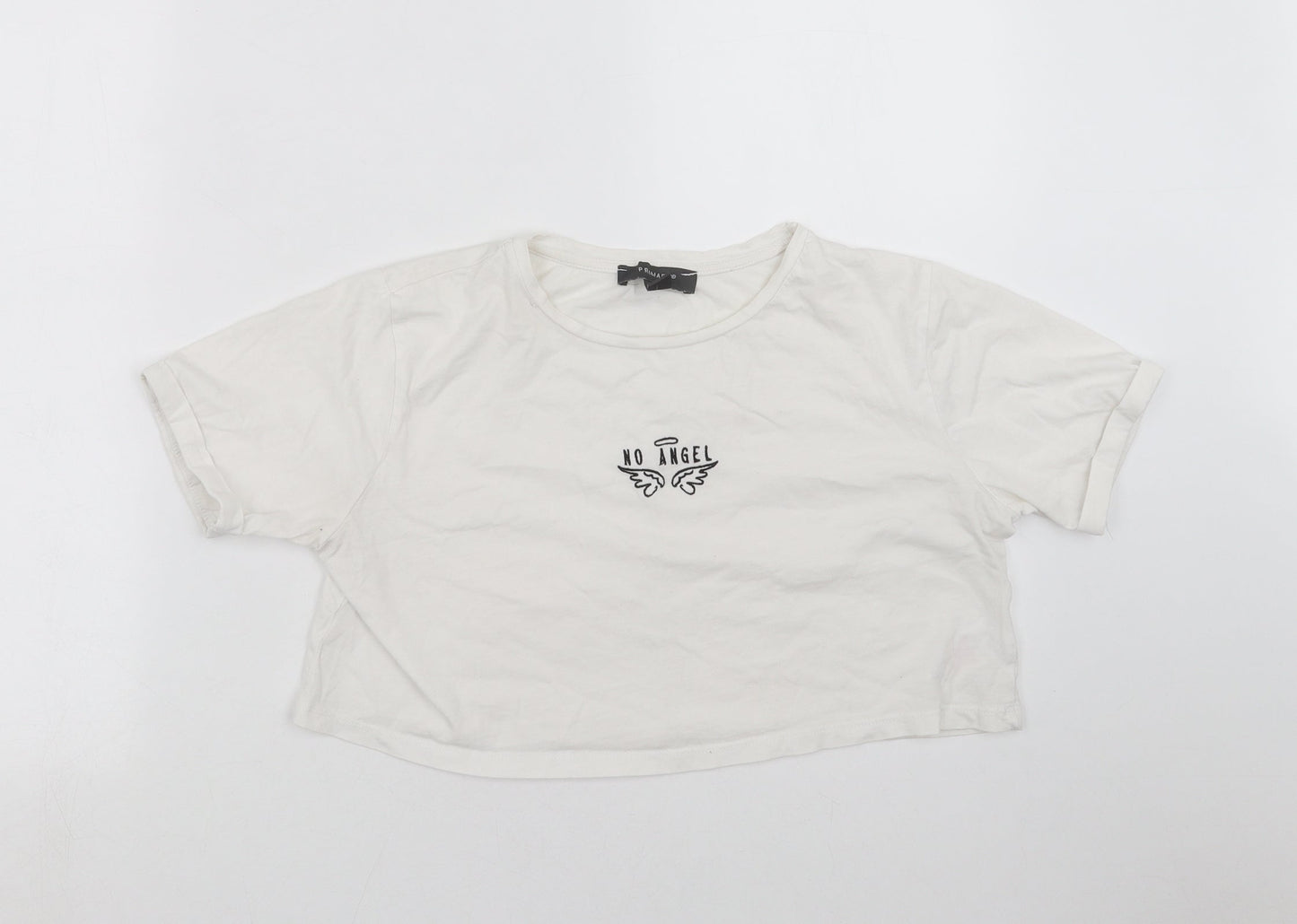 Primark Womens White   Cropped T-Shirt Size S  - no angel