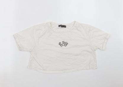 Primark Womens White   Cropped T-Shirt Size S  - no angel