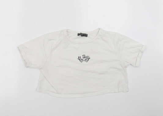 Primark Womens White   Cropped T-Shirt Size S  - no angel