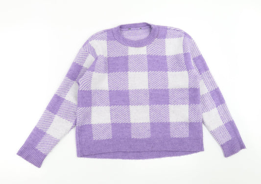 Primark Womens Purple Check Knit Pullover Jumper Size XS