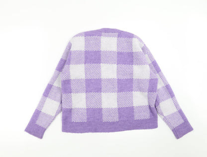 Primark Womens Purple Check Knit Pullover Jumper Size XS