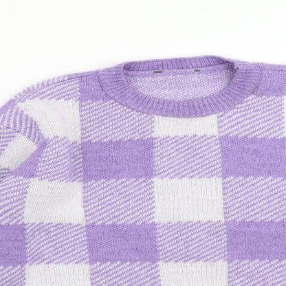 Primark Womens Purple Check Knit Pullover Jumper Size XS