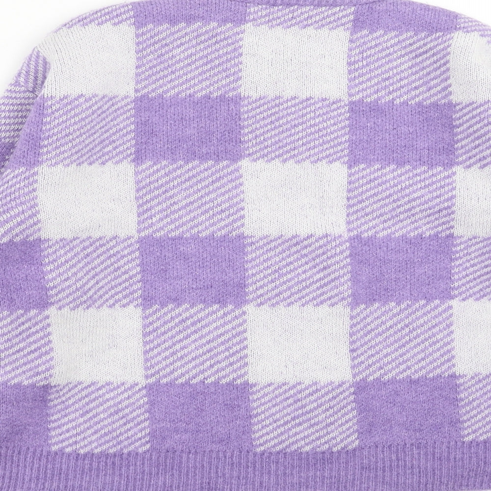 Primark Womens Purple Check Knit Pullover Jumper Size XS