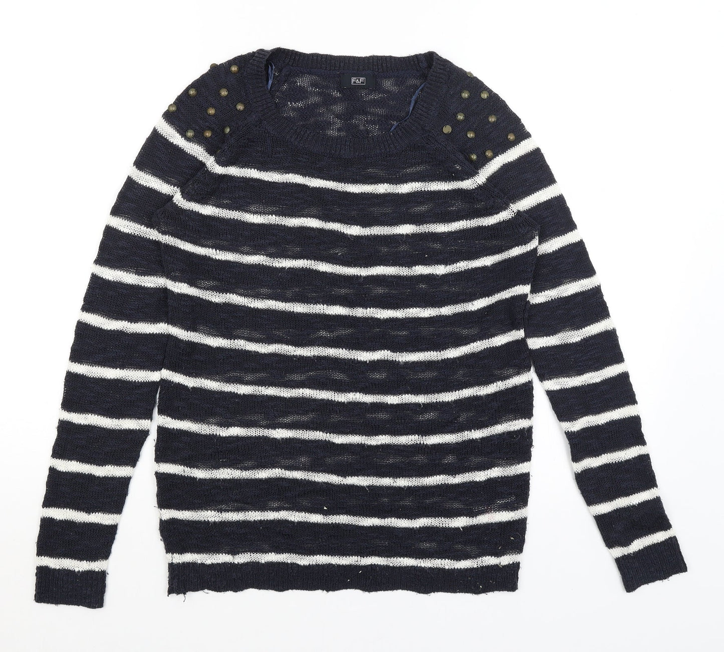 F&F Womens Blue Striped  Pullover Jumper Size 8