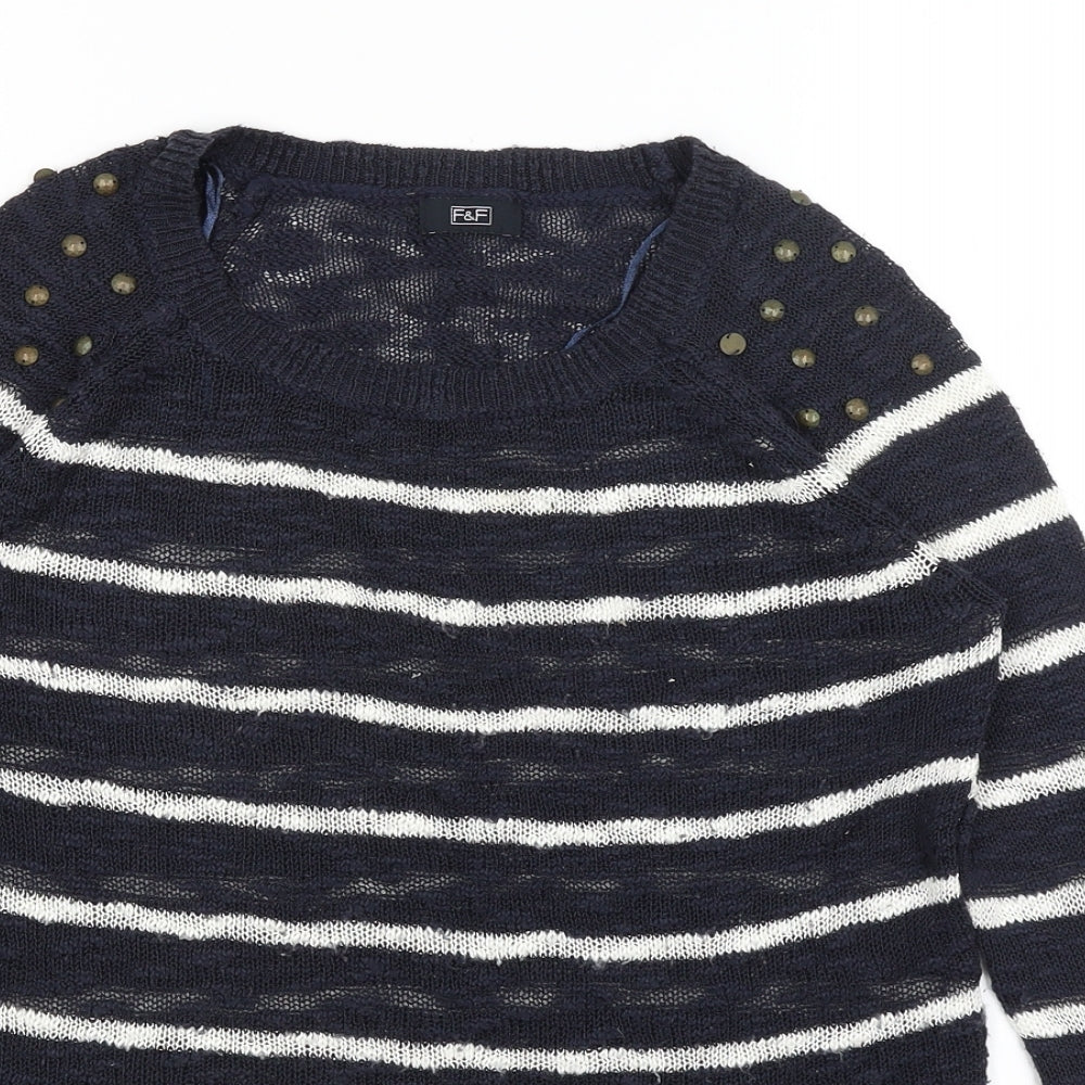 F&F Womens Blue Striped  Pullover Jumper Size 8