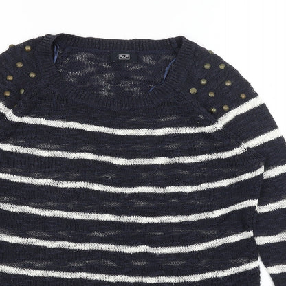 F&F Womens Blue Striped  Pullover Jumper Size 8