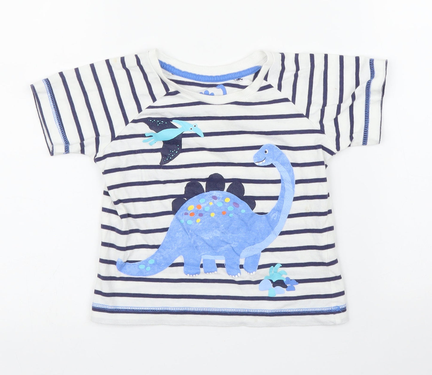 Matalan Boys White Striped  Basic T-Shirt Size 2 Years  - Dinosaur
