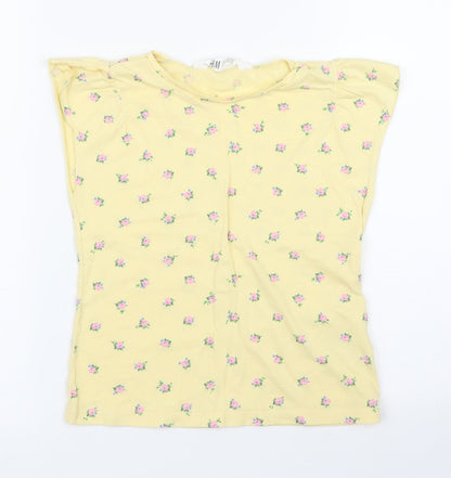 H&M Girls Yellow Floral  Basic T-Shirt Size 7 Years
