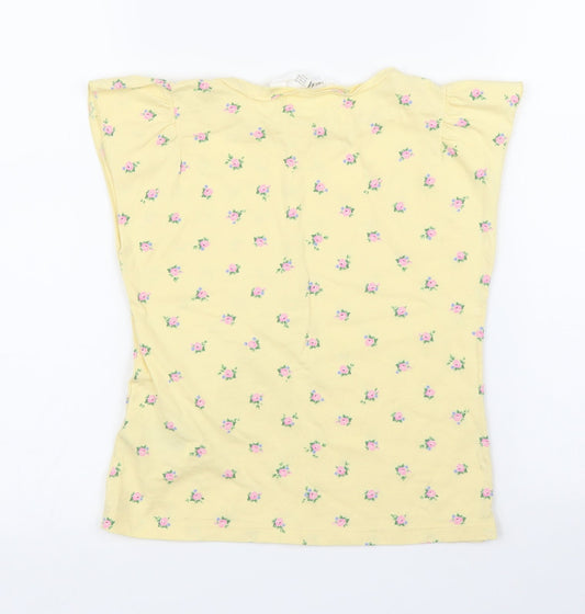 H&M Girls Yellow Floral  Basic T-Shirt Size 7 Years
