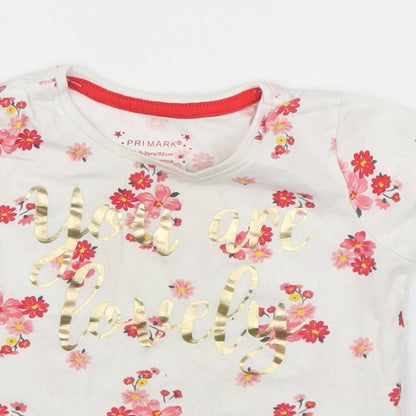 Primark Girls Pink Floral  Basic T-Shirt Size 12-18 Months