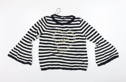 TU Womens White Striped  Pullover Jumper Size 12