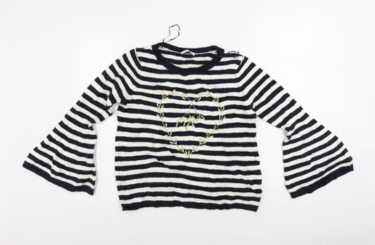 TU Womens White Striped  Pullover Jumper Size 12